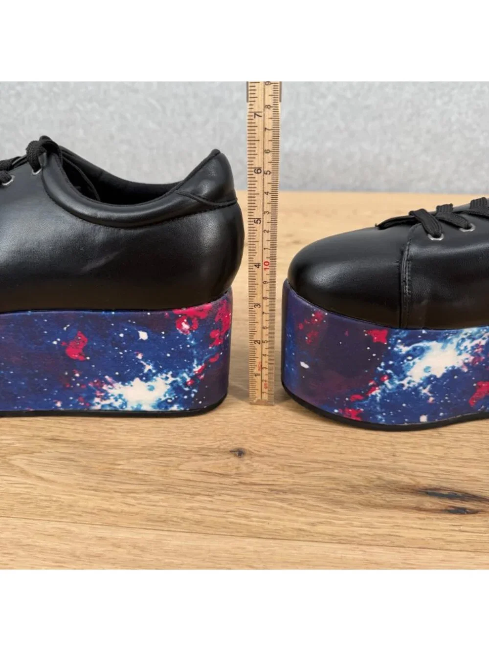 Hot Topic Womens Platform Sneakers Size 9 Black Galaxy Cosmic Print Sole Goth